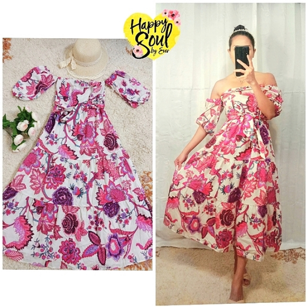Brand New Pink floral Bardot off shoulder dress